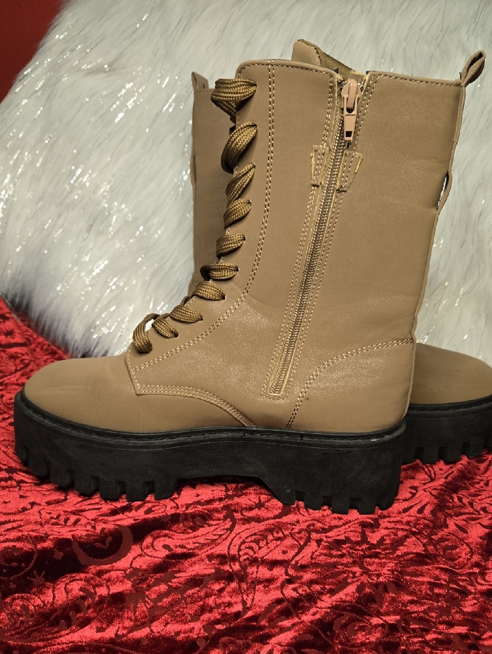Chunky Lace-Up Combat Boots Light Brown